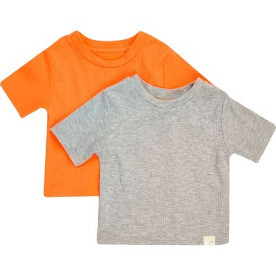 Mini girls grey ribbed t-shirt set